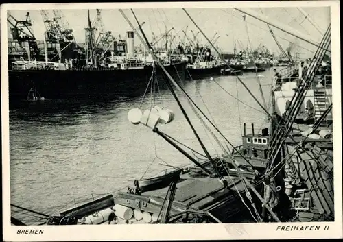 Ak Hansestadt Bremen, Freihafen II, Schiffe