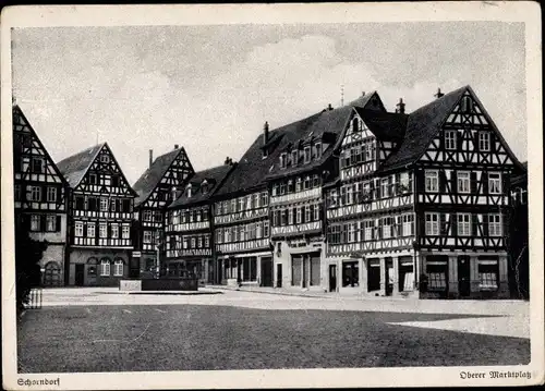Ak Schorndorf in Württemberg, Oberer Marktplatz, Fachwerkhäuser, Brunnen