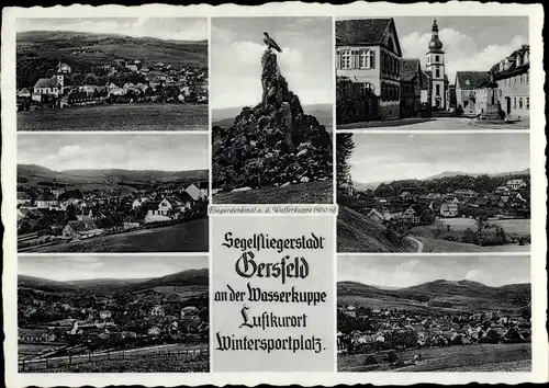 Ak Gersfeld in der Rhön Hessen, Segelfliegerstadt, Wasserkuppe, Fliegerdenkmal, Panorama
