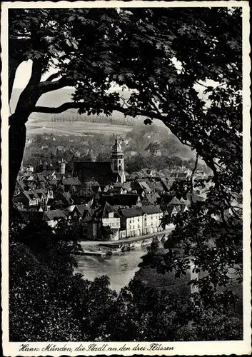 Ak Hann. Münden Niedersachsen, Zusammenfluss Werra, Fulda, Weser, Kirche