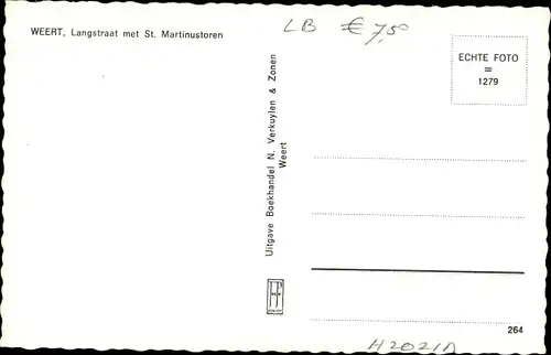 Ak Weert Limburg Niederlande, Langstraat met St. Martinustoren