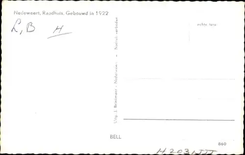 Ak Nederweert Limburg Niederlande, Raadhuis, Gebouwd in 1922