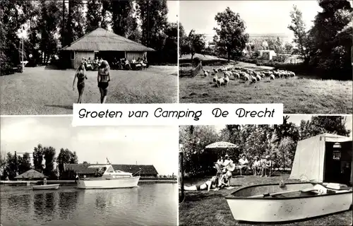 Ak Leimuiden Südholland, Camping de Drecht, Schafe, Gewässer, Cafe, Boote