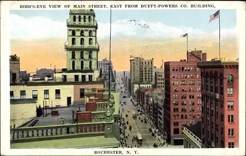Ak Rochester New York USA, Bird's-Eye View of Main Street, East from Duffy-Powers Co. Building