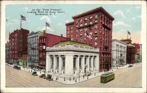 Ak Rochester New York USA, At the Four Corners, looking West on Main Street