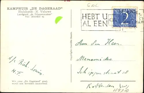 Ak Hoophuizen Hulshorst Gelderland, Kamphuis De Dageraad