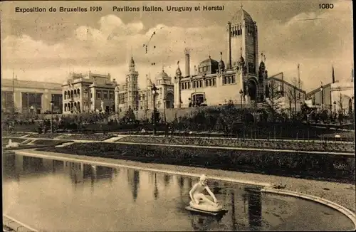 Ak Bruxelles Brüssel, Exposition 1910, Pavillons Italien, Uruguay, Herstal