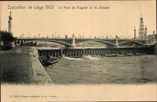 Ak Liège Lüttich Wallonien, Exposition 1905, Le Pont de Fragnée et les Ecluses