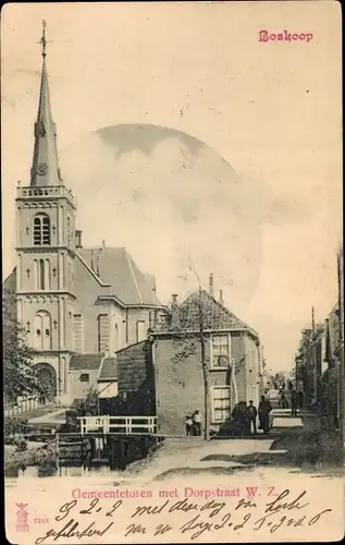 Ak Boskoop Alphen aan den Rijn Südholland Niederlande, Gemeentetoren met Dorpstraat