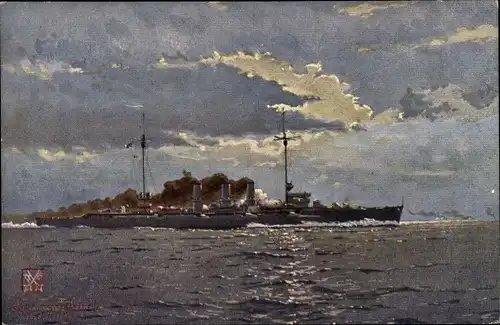 Künstler Ak Deutsches Kriegsschiff SMS Regensburg, Kaiserliche Marine