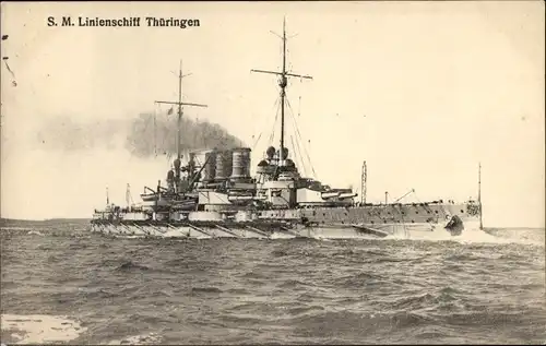 Ak Deutsches Kriegsschiff, SMS Thüringen, Linienschiff, Kaiserliche Marine