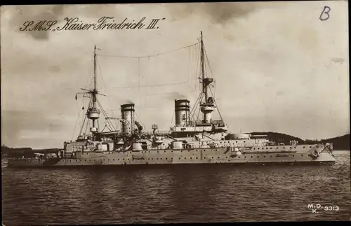 Ak Deutsches Kriegsschiff SMS Kaiser Friedrich III, Linienschiff, Kaiserliche Marine