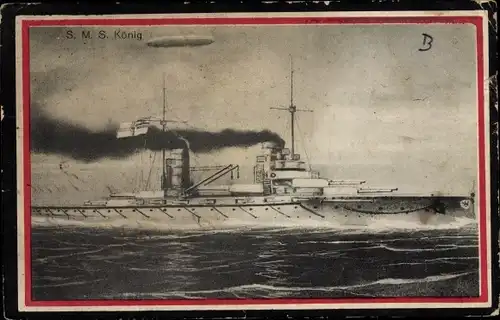Ak Deutsches Kriegsschiff, SMS König, Kaiserliche Marine, Zeppelin