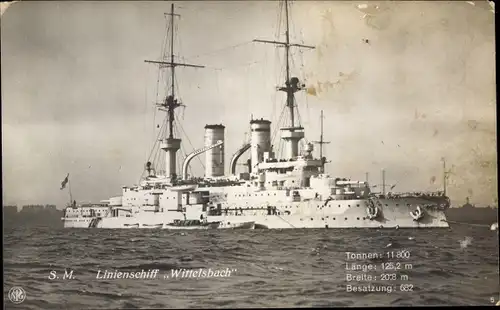 Ak Deutsches Kriegsschiff, SMS Wittelsbach, Linienschiff, Kaiserliche Marine