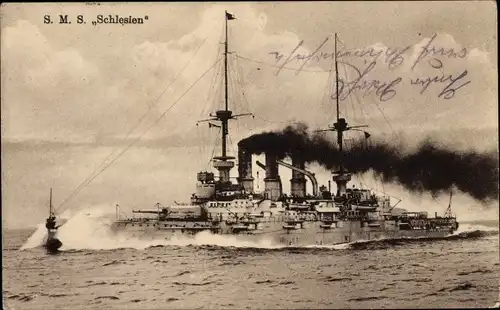 Ak Deutsches Kriegsschiff, SMS Schlesien, Linienschiff, Kaiserliche Marine