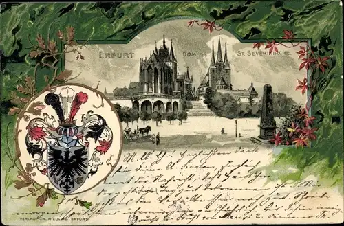 Präge Wappen Passepartout Litho Erfurt in Thüringen, Dom, St. Severikirche