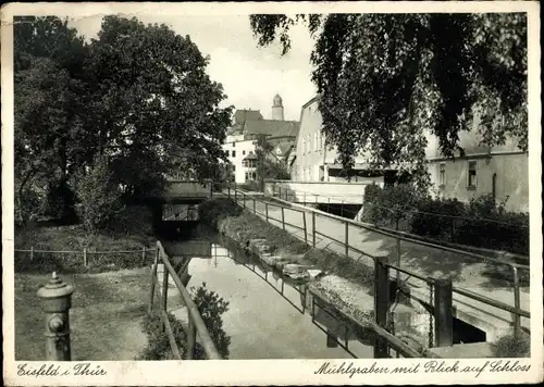 Ak Eisfeld in Thüringen, Mühlgraben mit Blick auf Schloss