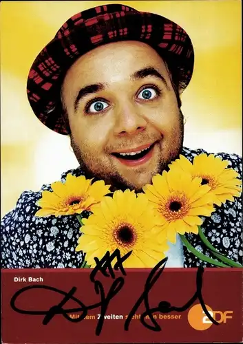 Ak Schauspieler Dirk Bach, Portrait, Autogramm, Sonnenblumen, ZDF