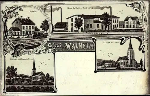 Litho Walheim Aachen in Nordrhein Westfalen, Bahnhof, Neue Kalkwerke, Kirche