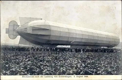 Ak Leinfelden Echterdingen auf den Fildern, Zeppelin nach der Landung 1908