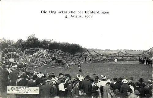 Ak Leinfelden-Echterdingen Baden Württemberg, LZ 4 Katastrophe 1908, Luftschiff, Zeppelin