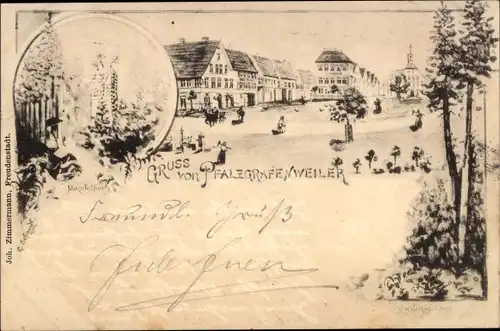 Litho Pfalzgrafenweiler im Schwarzwald Württemberg, Mandelberg, Marktplatz, Rathaus