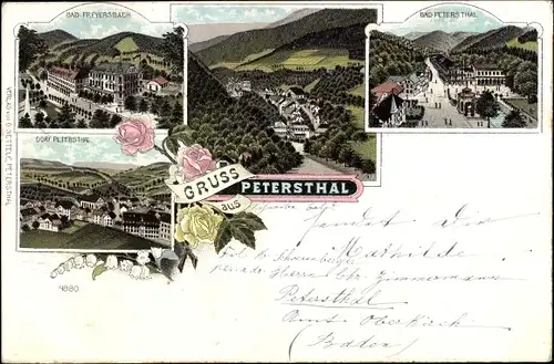 Litho Bad Peterstal Griesbach in Baden Württemberg, Bad Freyersbach, Dorf