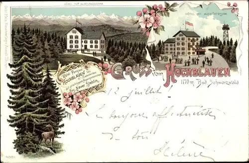 Litho Blauen Badenweiler im Schwarzwald, Hochblauen, Hotel und Pension, Gebirge