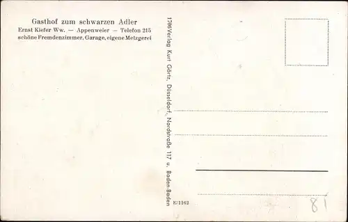 Ak Appenweier in Baden Schwarzwald, Gasthof zum schwarzen Adler