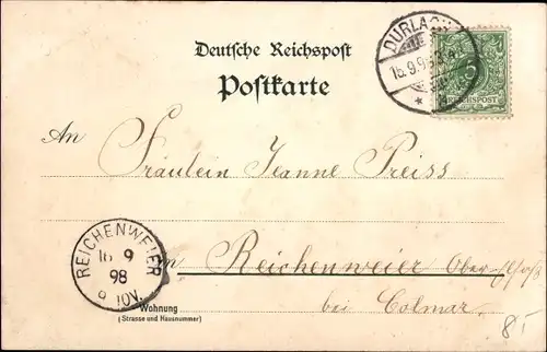 Litho Durlach Karlsruhe in Baden Württemberg, Baseltor, Turmberg, Rathaus