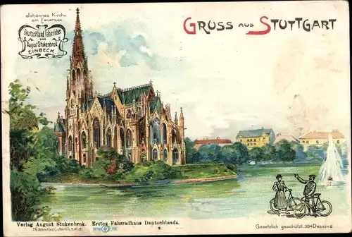 Litho Stuttgart in Baden Württemberg, Reklame, Stukenbrok Fahrräder Einbeck, Johannes Kirche