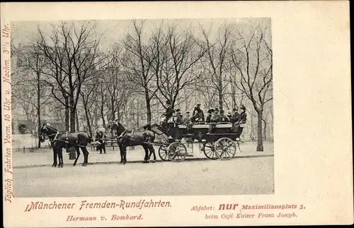 Ak München Bayern, Münchener Fremden Rundfahrten, Vierergespann, Kutsche