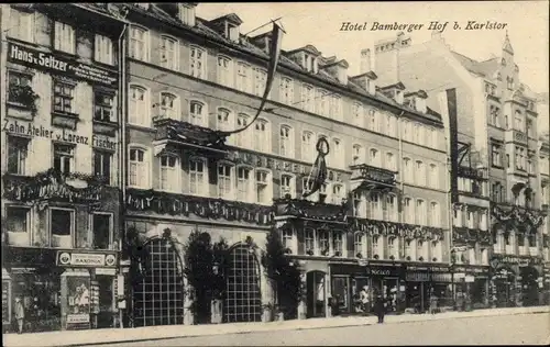 Ak München Bayern, Hotel Bamberger Hof, Zahnatelier Lorenz Fischer, Handlung Hans v. Seltzer