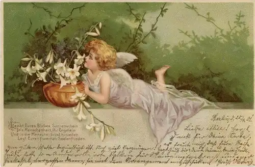 Litho Engel mit Lilienblüten, lenkt Eures Blickes Sonnenschein