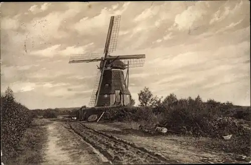 Ak Heidelandschaft mit Windmühle