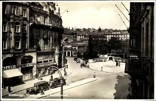 Ak Wiesbaden in Hessen, Kranzplatz, Kochbrunnen, Palast Gaststätten