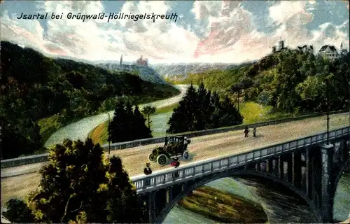 Ak Höllriegelskreuth Pullach Isartal, Grünwald, Blick auf die Brücke