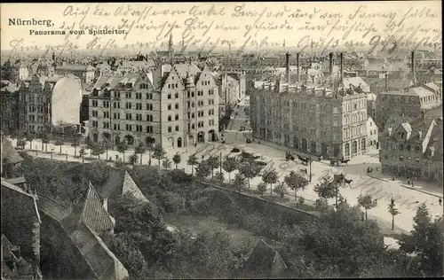 Ak Nürnberg in Mittelfranken Bayern, Panorama vom Spittlertor