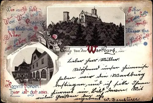 Litho Lutherstadt Eisenach in Thüringen, Wartburg, Restaurant, Kommt herein, hier ist gut sein