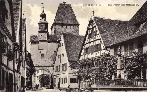 Ak Rothenburg ob der Tauber Mittelfranken, Rödergasse mit Markusturm