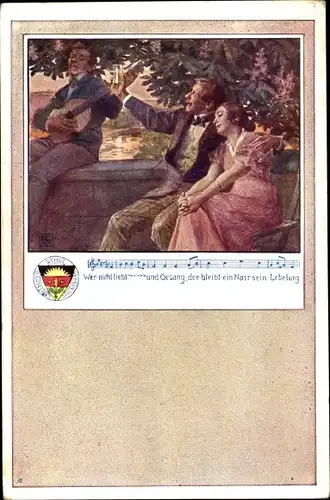 Lied Ak Deutscher Schulverein 63, Wer nicht liebt Wein Weib und Gesang, Mann mit Gitarre