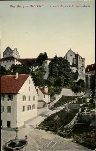 Ak Meersburg am Bodensee, Altes Schloss mit Treppenaufgang