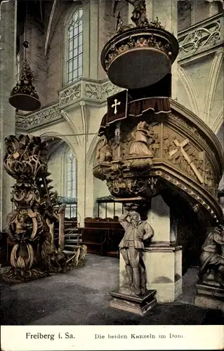 Ak Freiberg in Sachsen, die beiden Kanzeln im Dom
