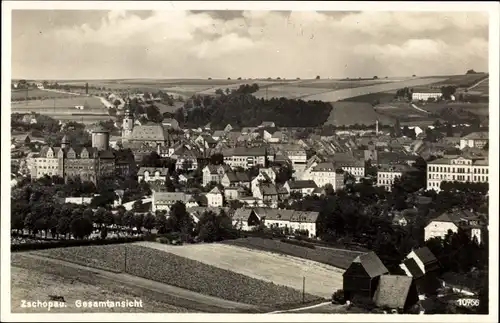 Ak Zschopau im Erzgebirge Sachsen, Gesamtansicht der Stadt, Kirche, Schloss Wildeck