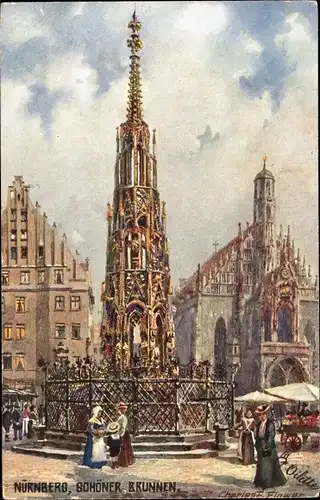 Künstler Ak Flower, Charles, Nürnberg in Mittelfranken Bayern, Schöner Brunnen