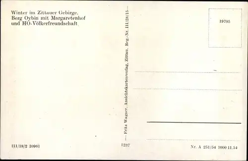 Ak Oybin in der Oberlausitz, Berg mit Margaretenhof und HO-Völkerfreundschaft, Winteransicht