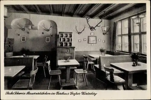 Ak Ostrau Bad Schandau Sächsische Schweiz, Bauernstübchen im Gasthaus Großer Winterberg