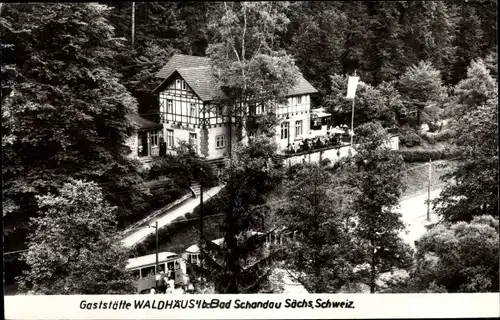 Ak Bad Schandau Sächsische Schweiz, Gaststätte Waldhäusl, Gartenterrasse, Tram