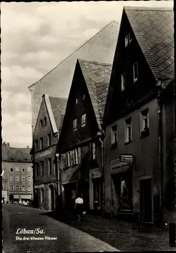 Ak Löbau in der Oberlausitz Sachsen, Die drei ältesten Häuser