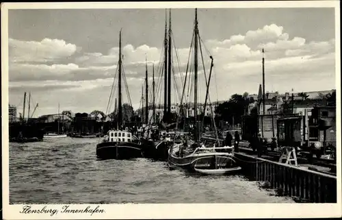 Ak Flensburg in Schleswig Holstein, Innenhafen, Schiffe